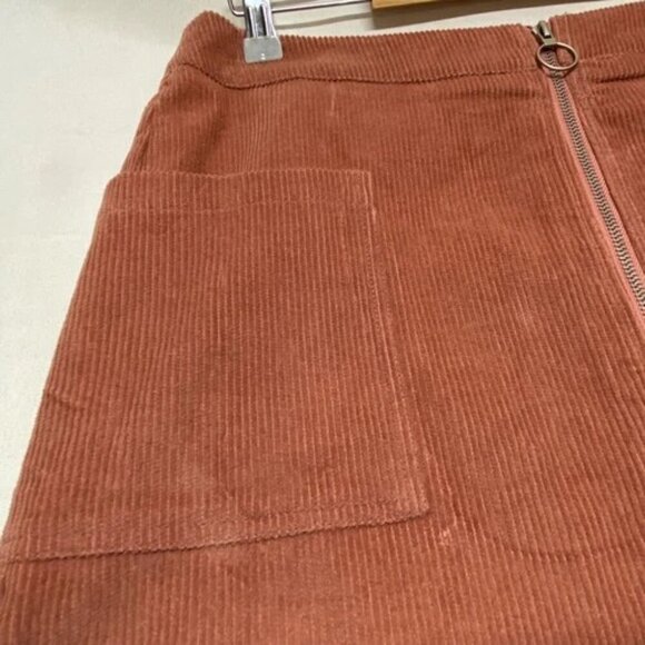 ee:some Women's Mini Skirt Large Burnt Orange Corduroy Pockets Full Front Zipper - Picture 7 of 15